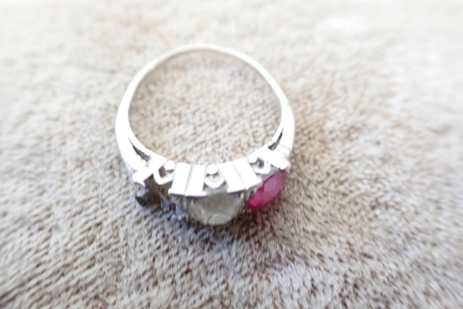 14K Gold, Old Mine Cut Diamond treated Ruby Ring - 2