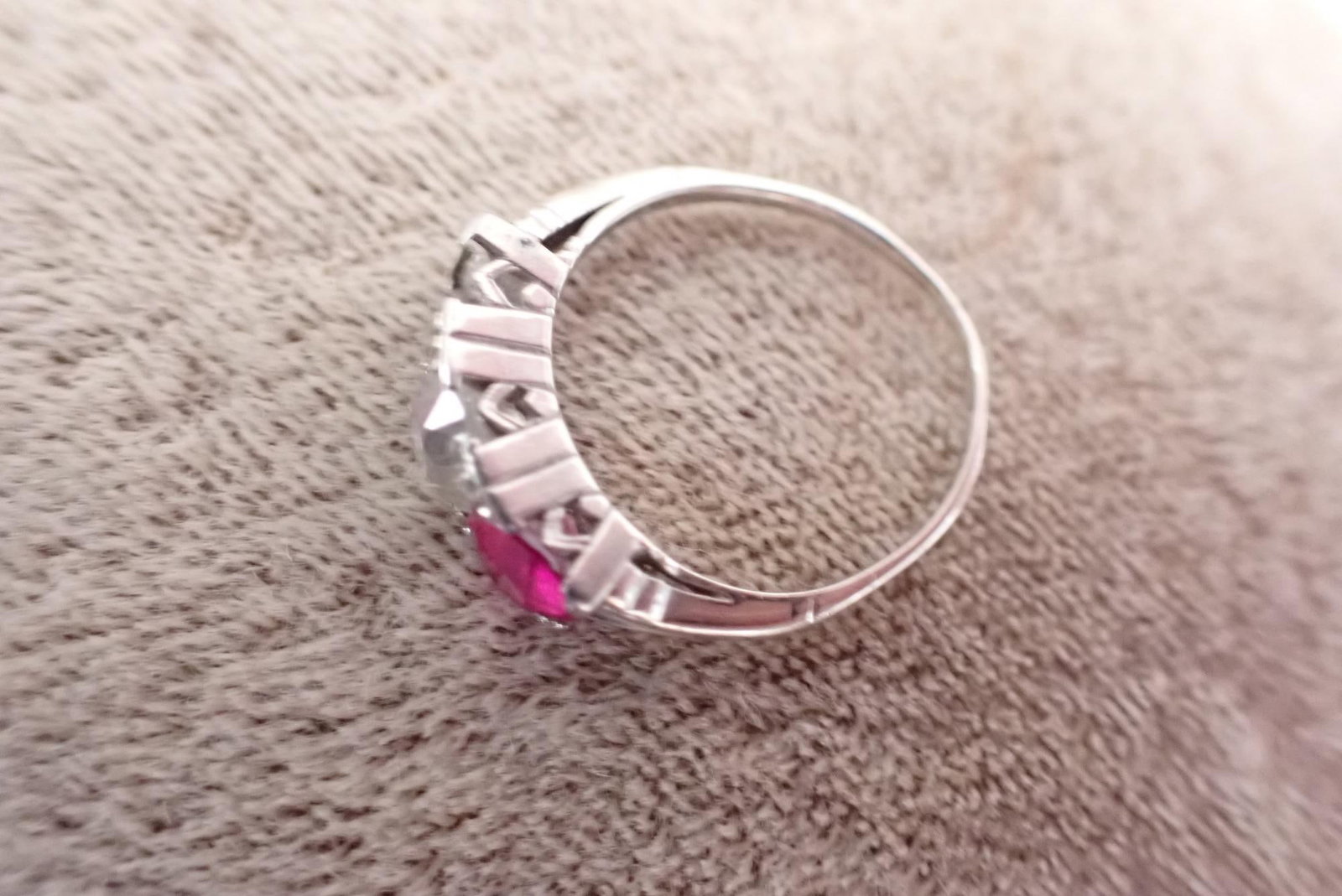 14K Gold, Old Mine Cut Diamond treated Ruby Ring - 3