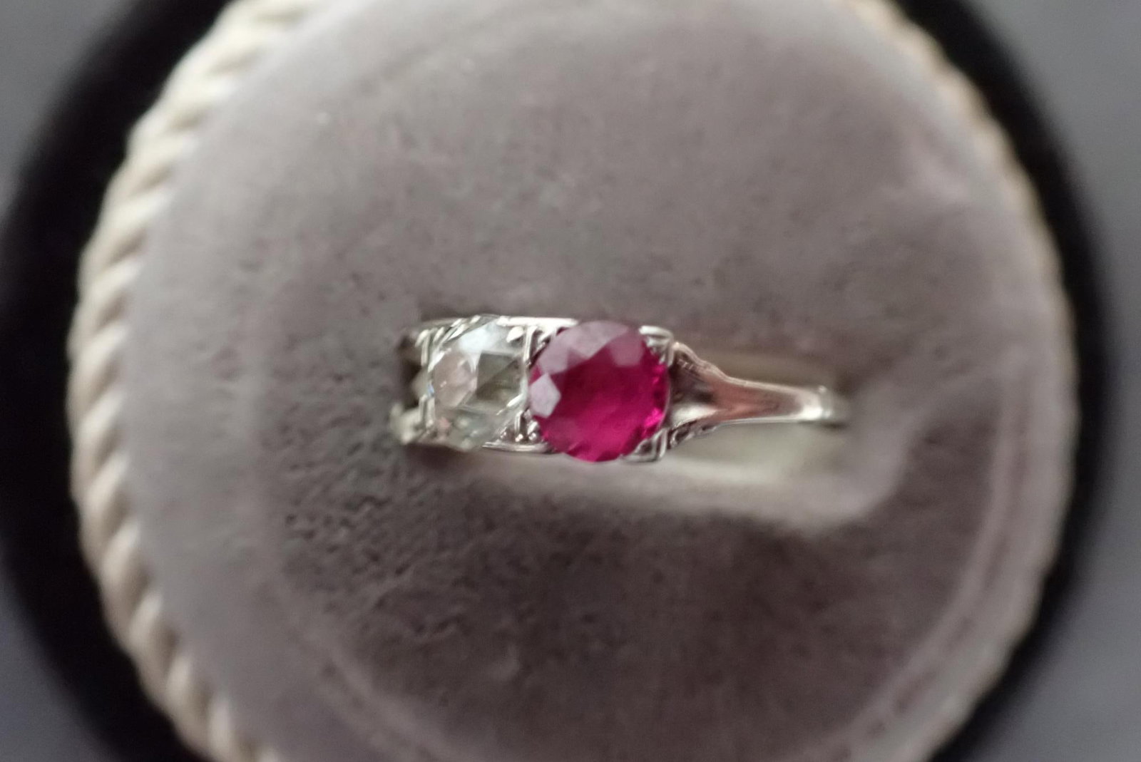 14K Gold, Old Mine Cut Diamond treated Ruby Ring - 6