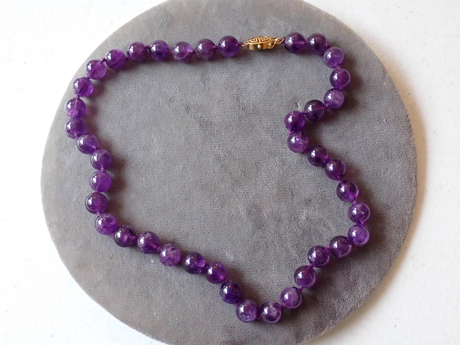 Amethyst Beads with 14K Yellow Gold Clasp: amethyst beads and 14k yellow gold clasp