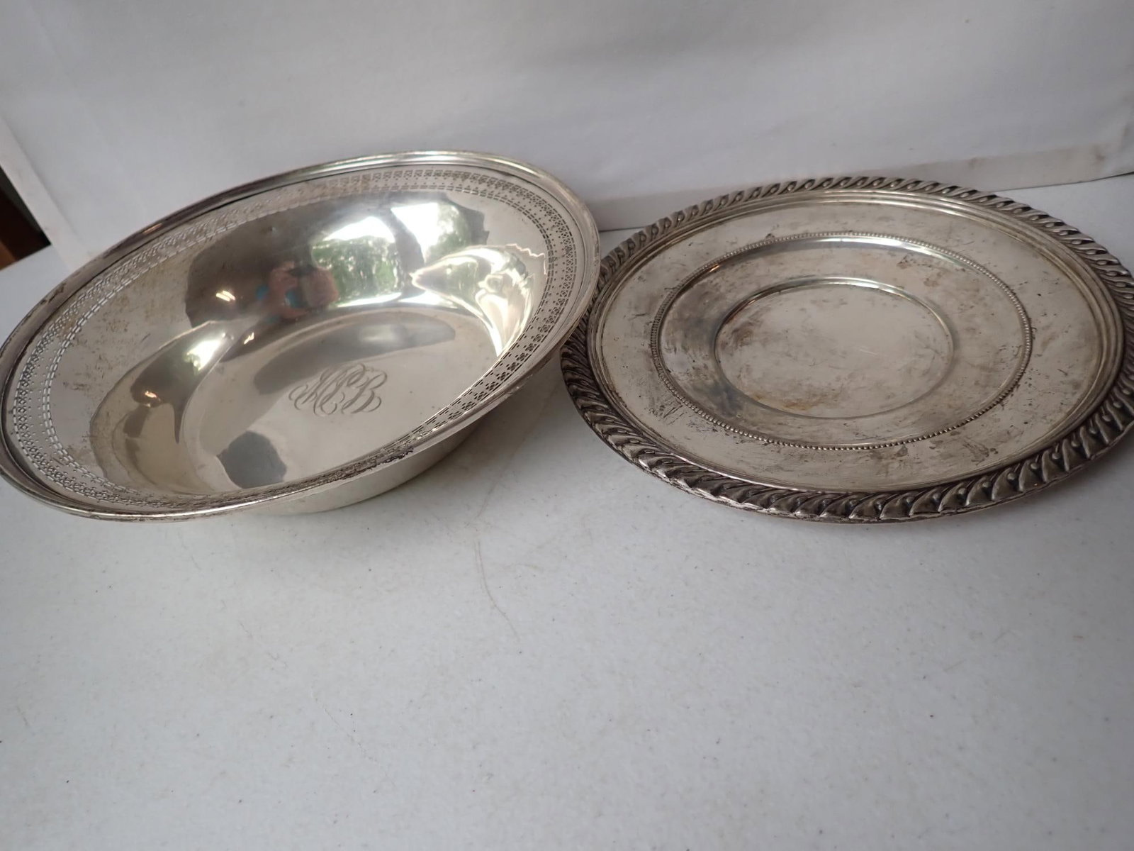 Sterling Reed & Barton and Other Plate: Both Reticulated. Sterling A66 Bowl 9" Reed & Barton & X505 8" Plate. 10.3 troy ounces.