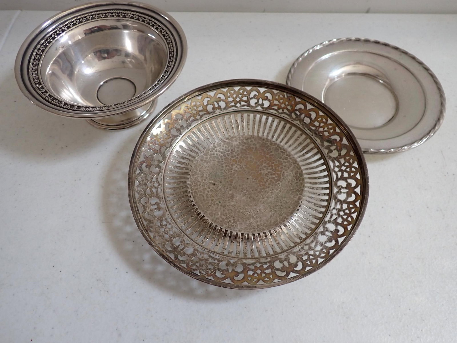 Sterling Towle Plate, Other Plate and Bowl: Towle Sterling Plate 140 4 3/4", 6" Reticulated Plate and 4 3/4" Footed Bowl. 6.6 troy ounces.