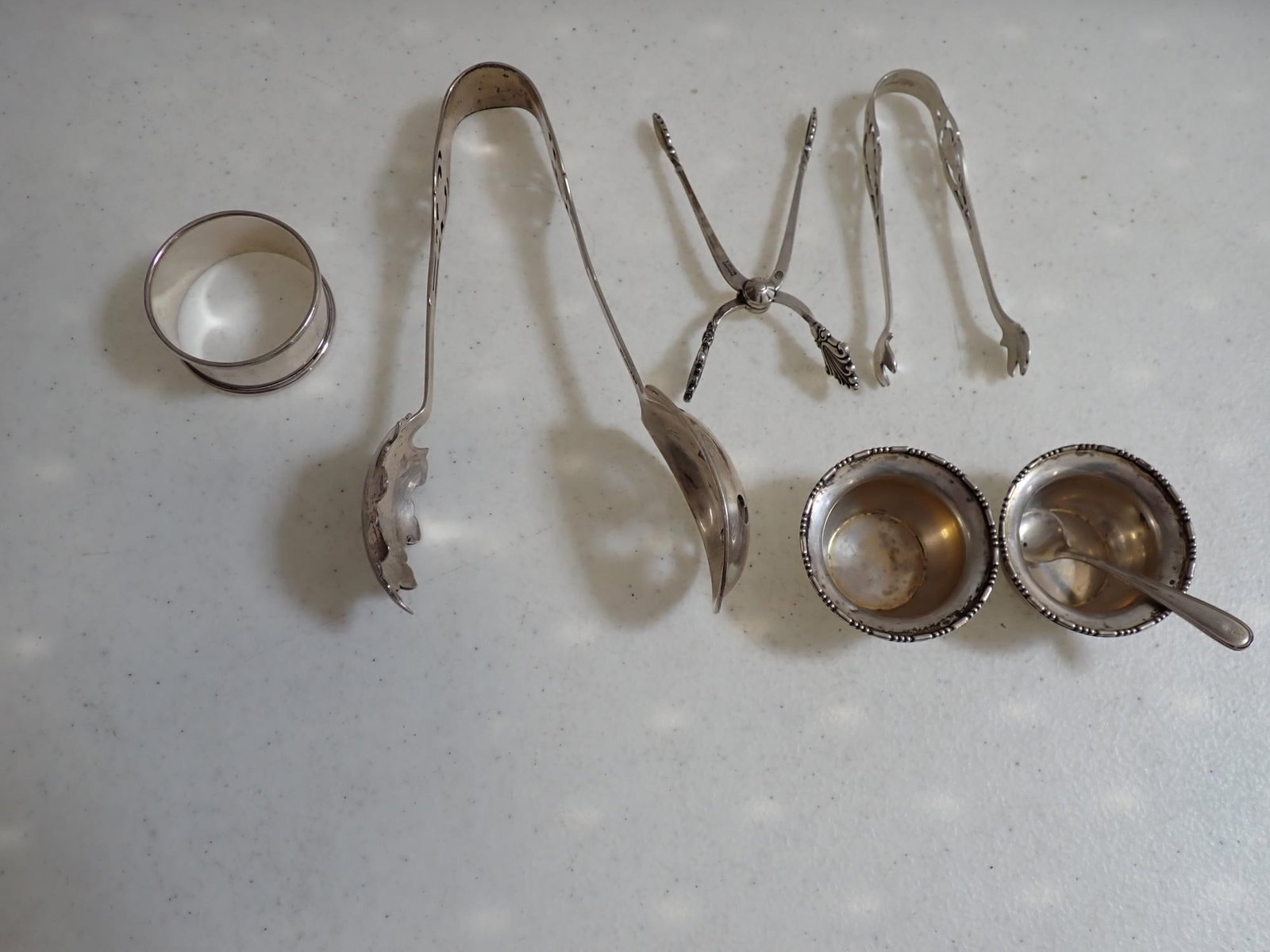 Sterling Tongs, Napkin Ring, Salts & Salt Spoon (1 of 15)
