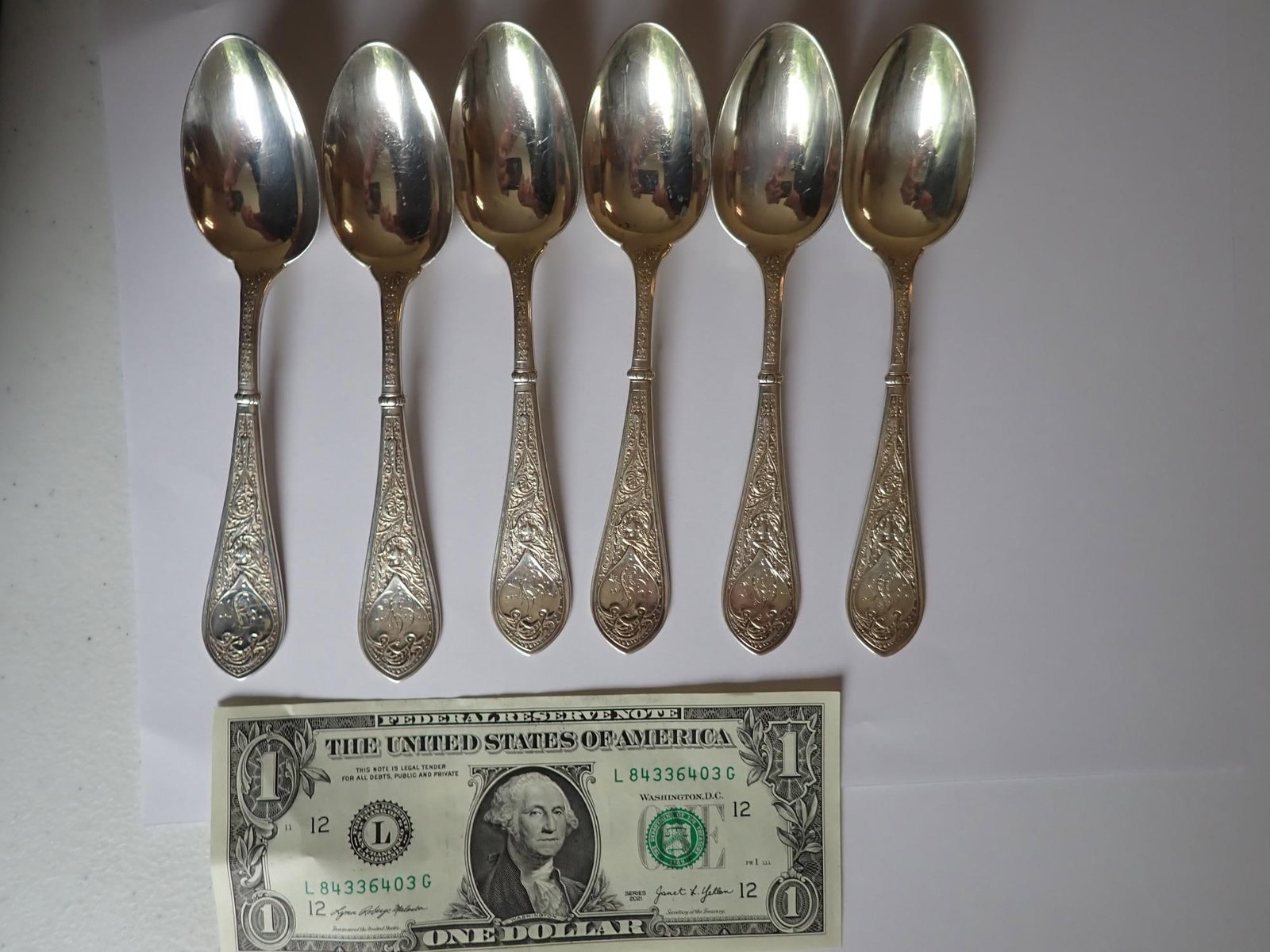 Sterling Silver 6 Teaspoons 6" - 4