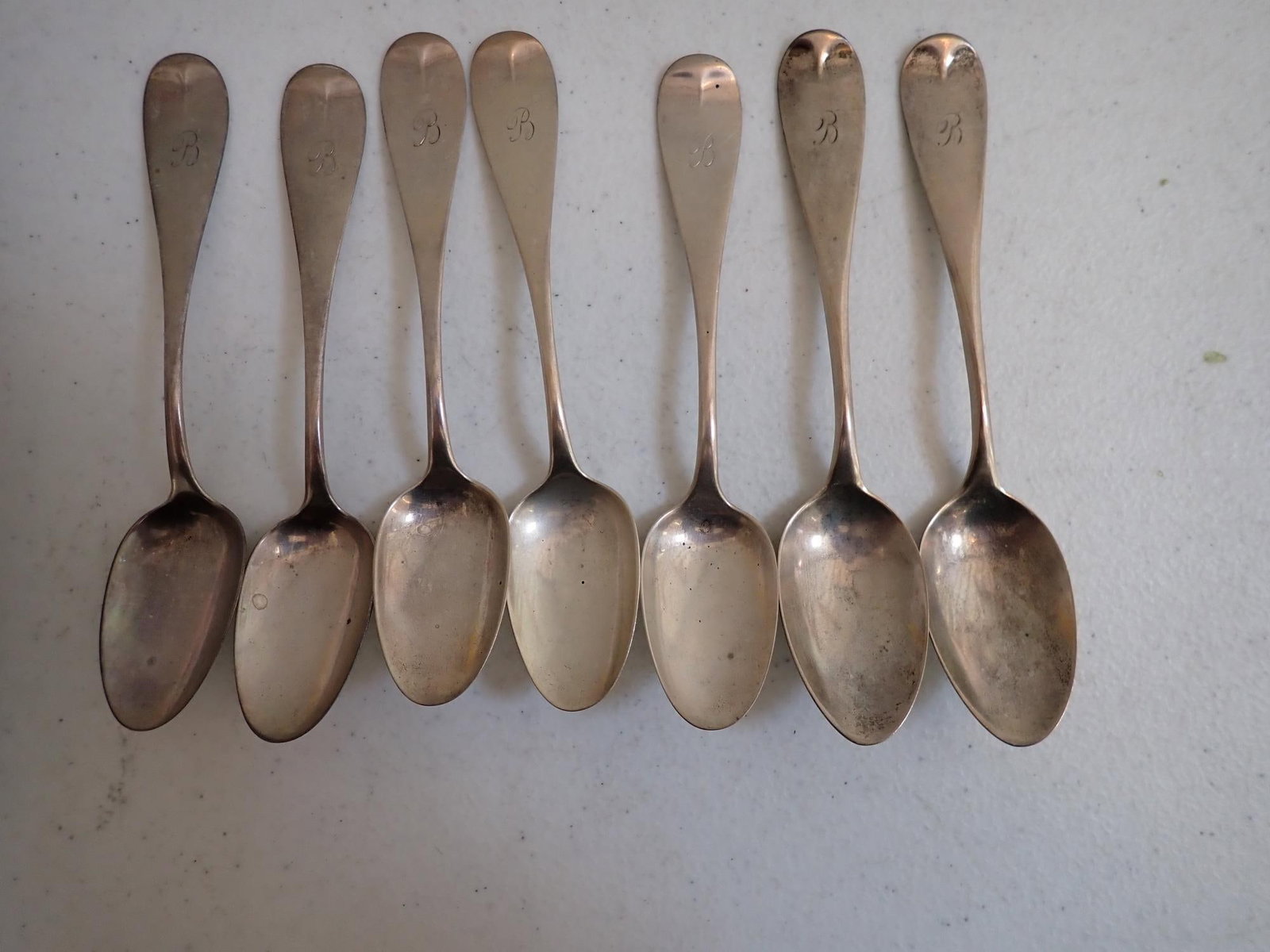 7 Sterling Silver Teaspoons: Monogrammed. 4.1 troy ounces.
