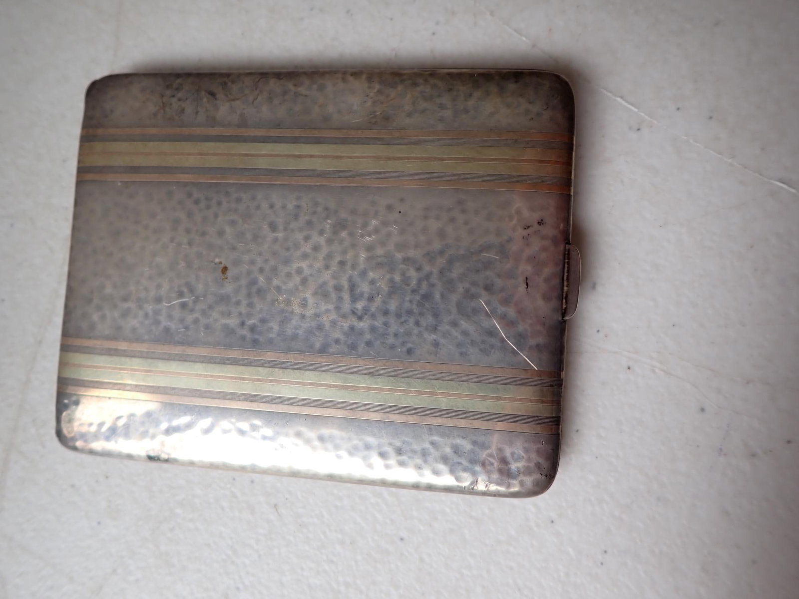 Sterling Silver & 14K Gold Cigarette Case: Monogrammed. 4" x 3 1/4". Total weight. 3.7 troy ounces.