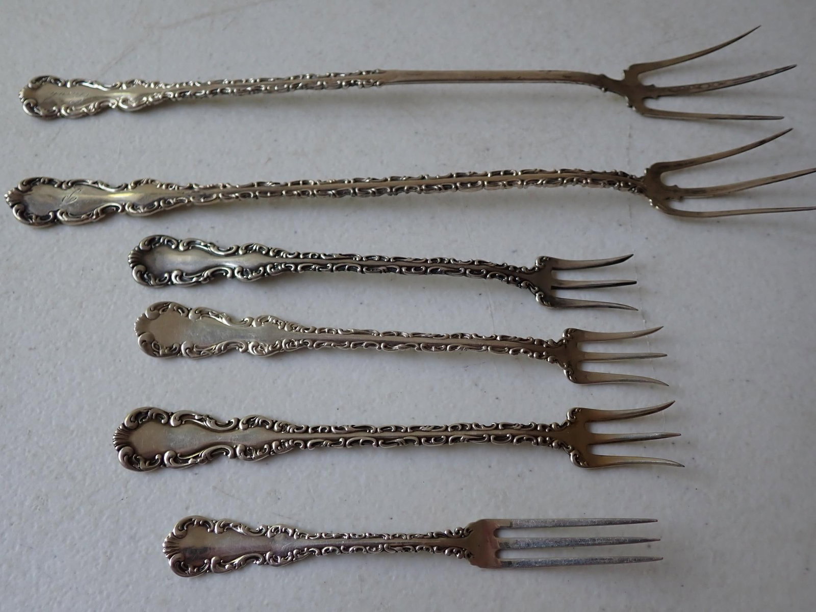Whiting Gorham Louis XV Sterling 3 Tine Forks: 3.4 troy ounces.