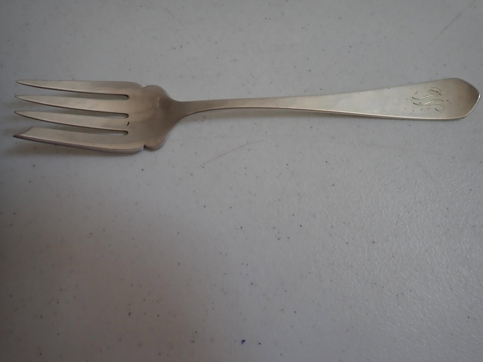 Sterling Hand Wrought Kalo A3 Serving Fork 9 3/4": Monogrammed. 3.1 troy ounces.