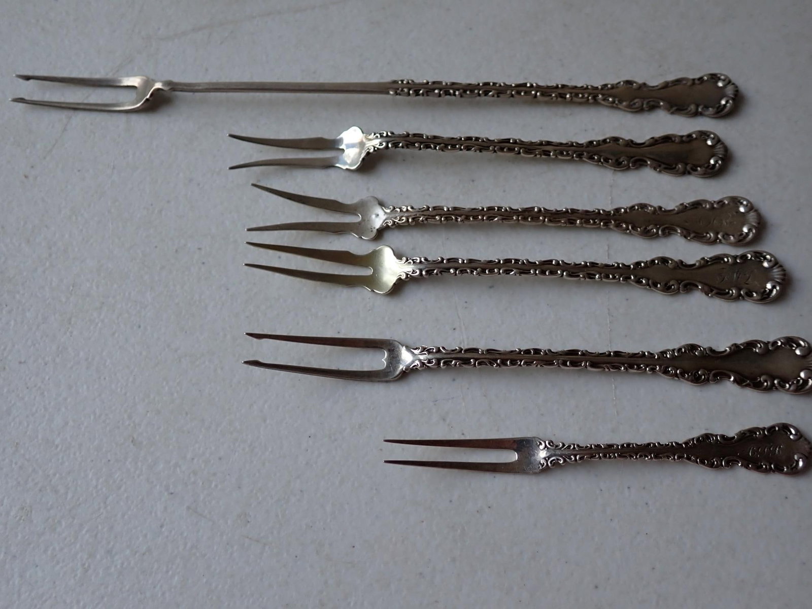 Whiting Gorham Louis XV Sterling 2 Tine Forks: 3.0 troy ounces.
