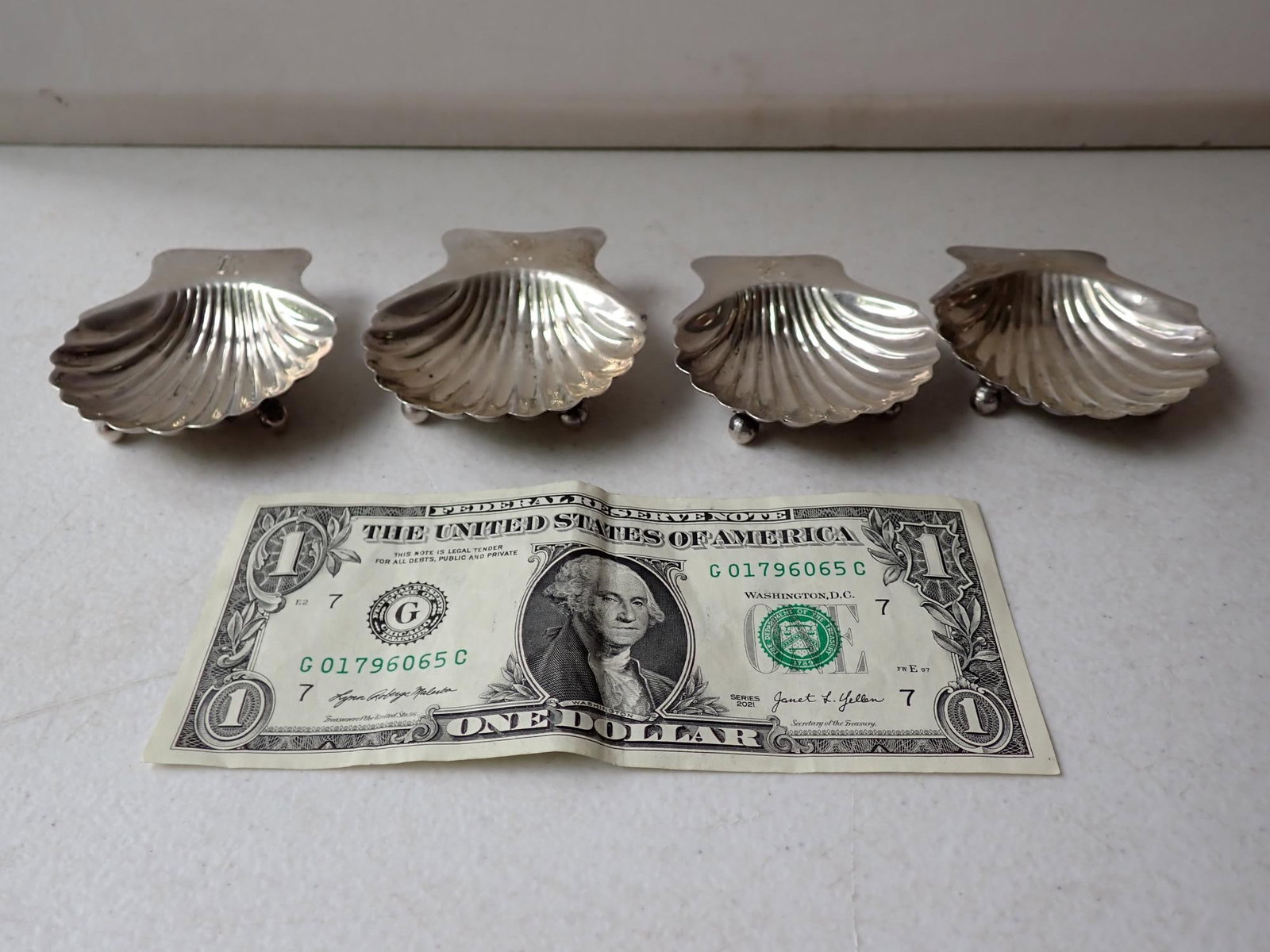 4 Oyster Shell Sterling Footed Dishes - 2