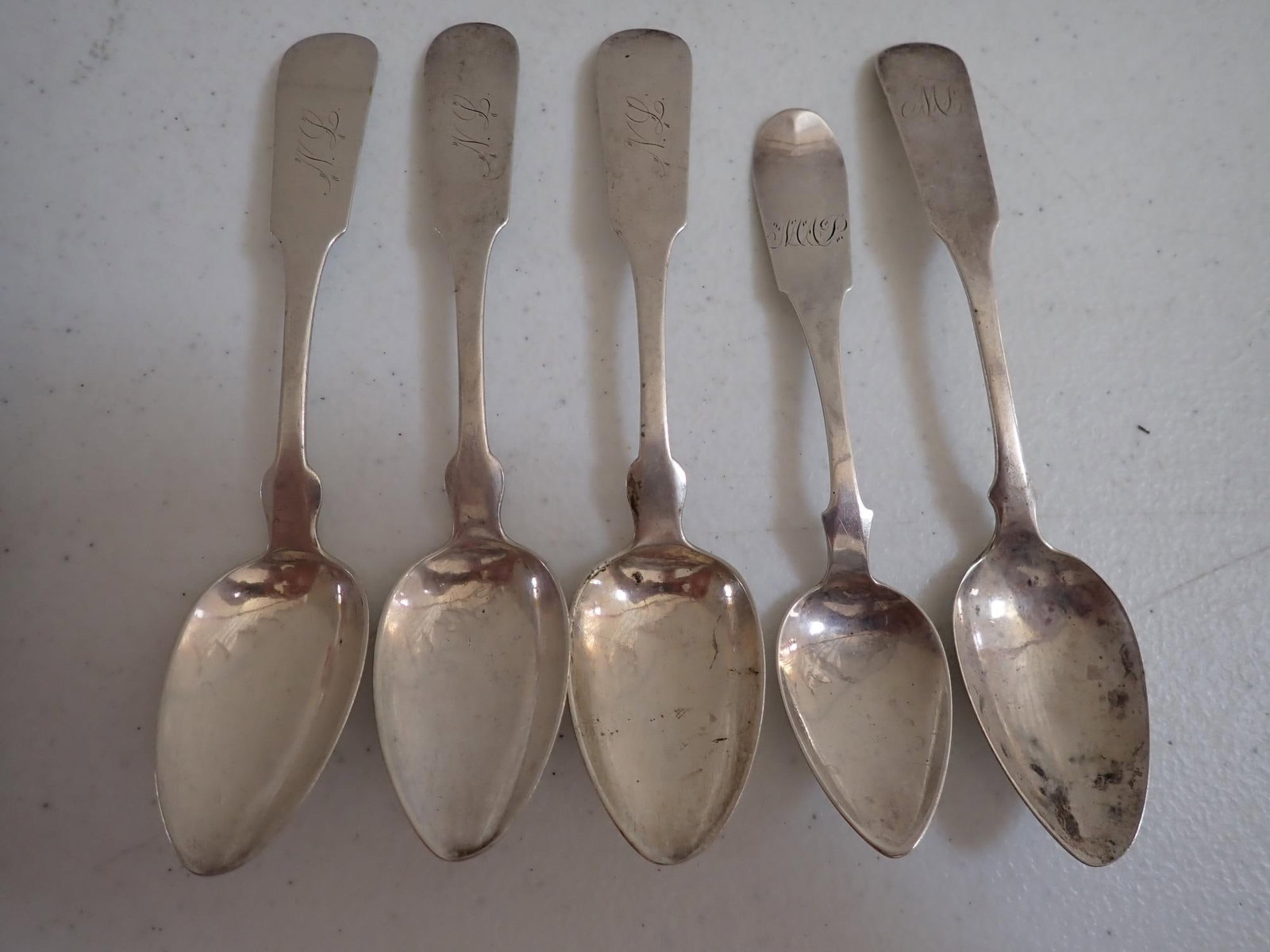 Coin Silver Spoons Worcester J. Boyden + Others: (3) Worcester J. Boyden, (1) J.B. Jones and Zahm & Jackson. 2.6 troy ounces.