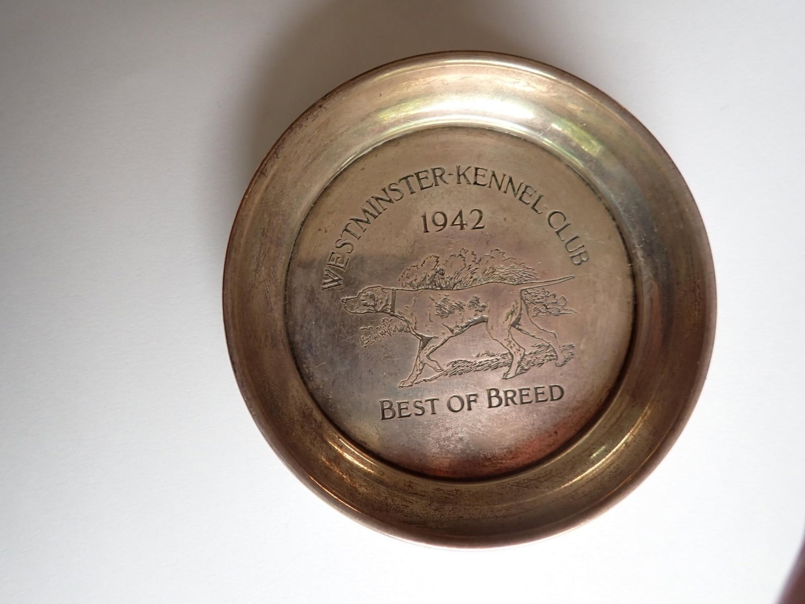 Sterling 1942 Westminster Kennel Club Tray: Best of Breed Tray Marked Sterling. 3 1/2". 1.9 troy ounces.