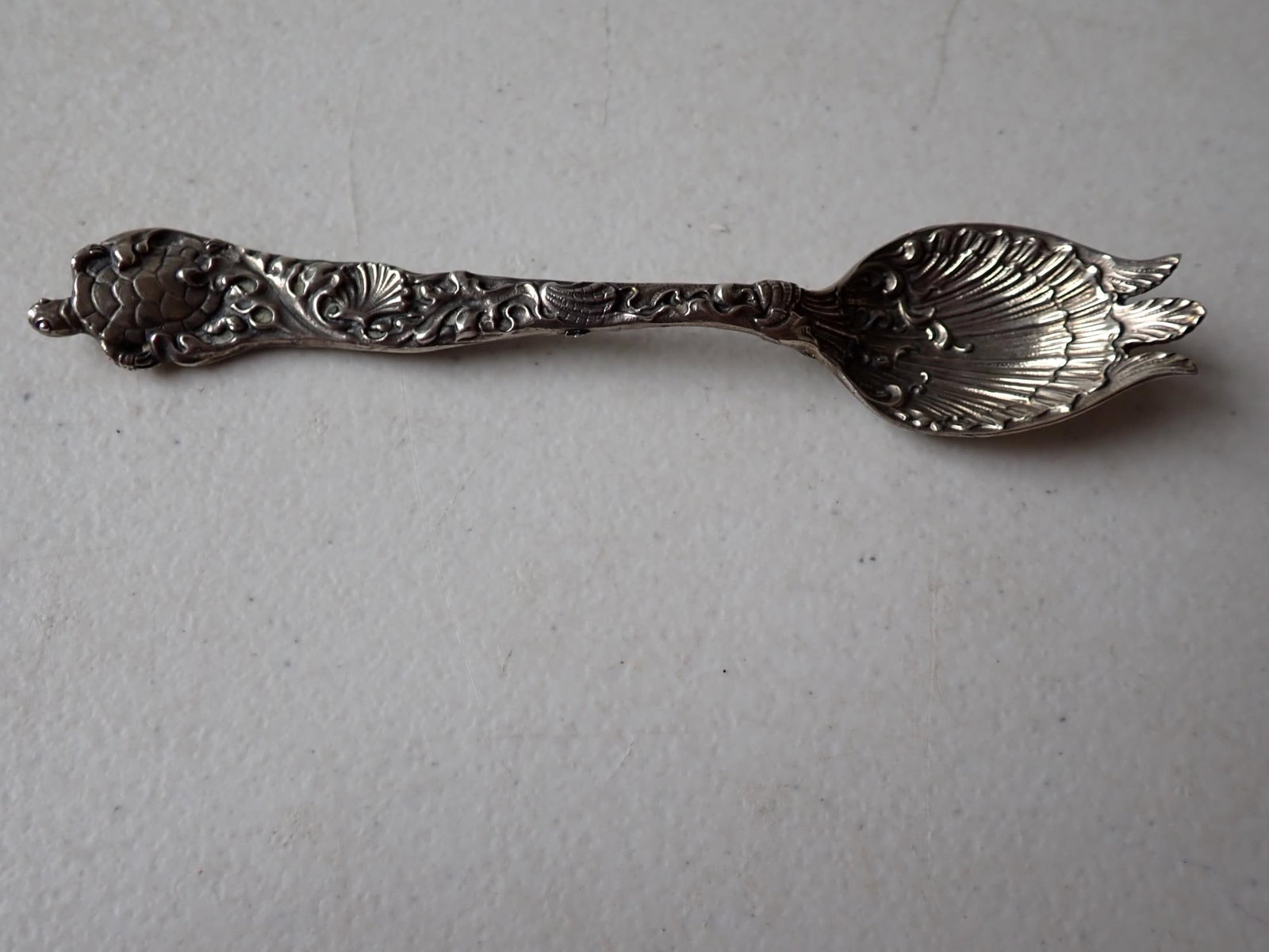 Gorham Sterling Heavy Ornate Turtle Design Spoon: 6" Turtle Design on Handle. 1.7 troy ounces.