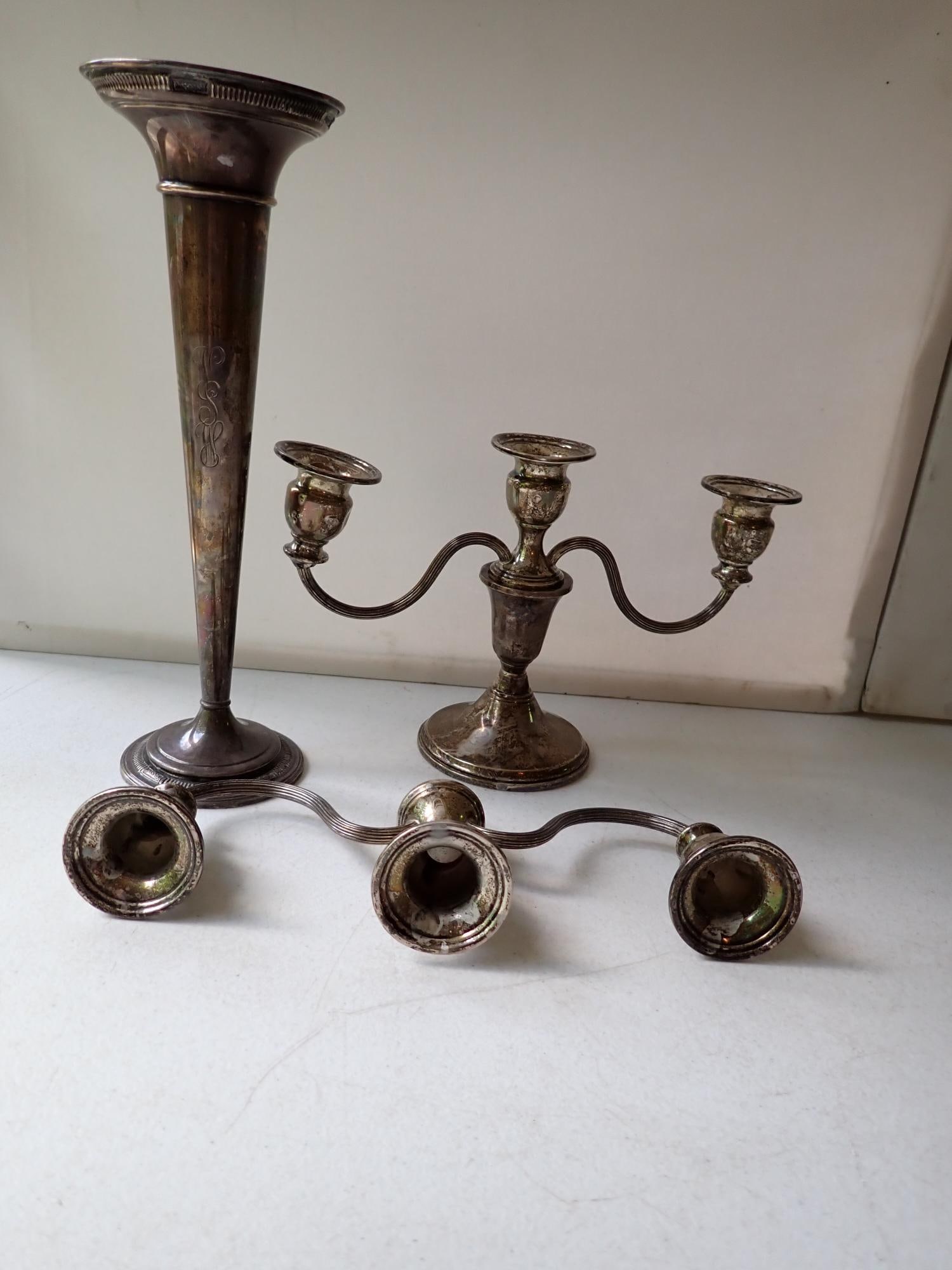 Sterling Weighted Candelabra and 11" Vase: Sterling Weighted Candelabra and 11" Vase
