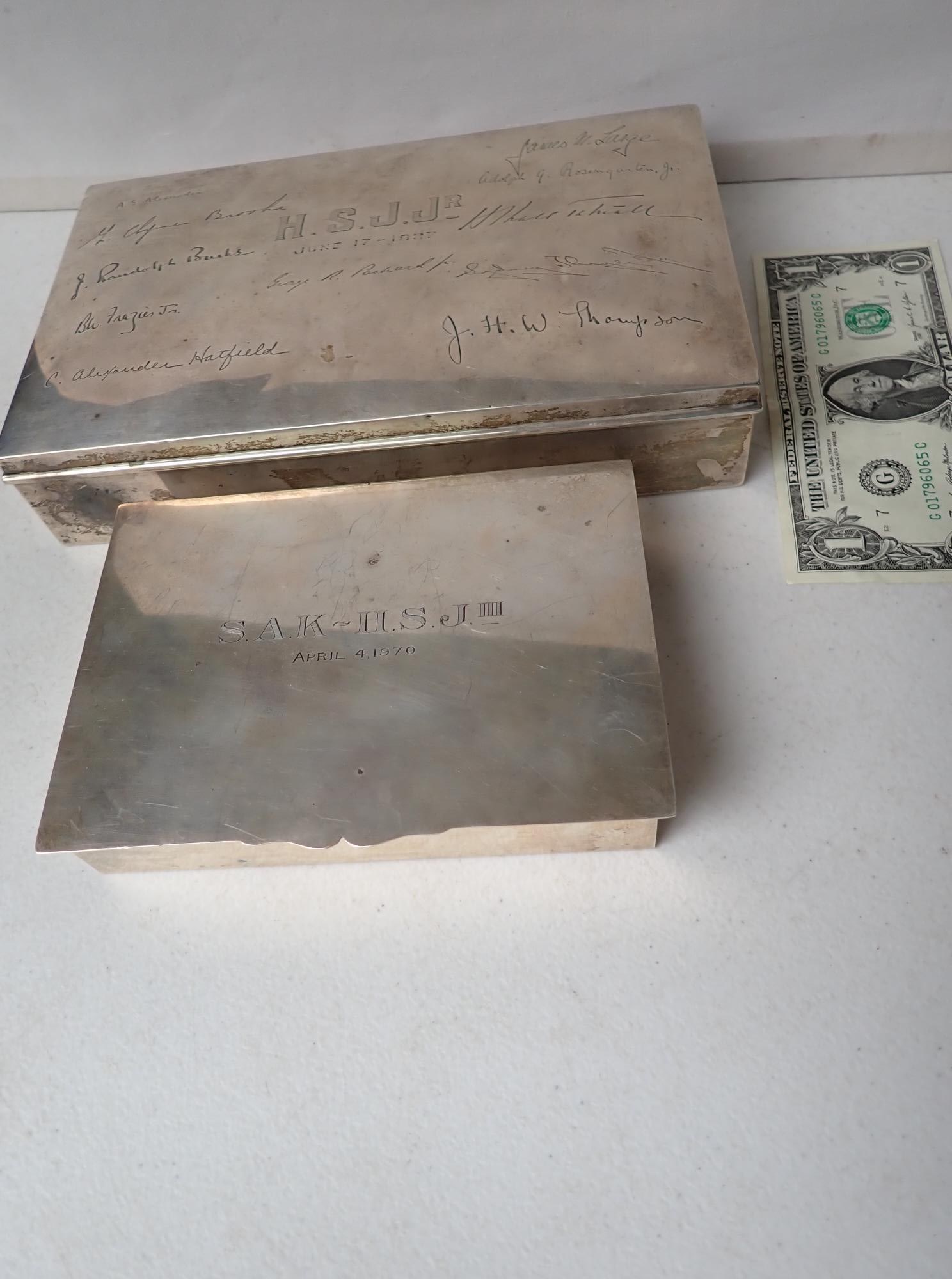 2 Wood Lined Sterling Presentation Cigar boxes - 2