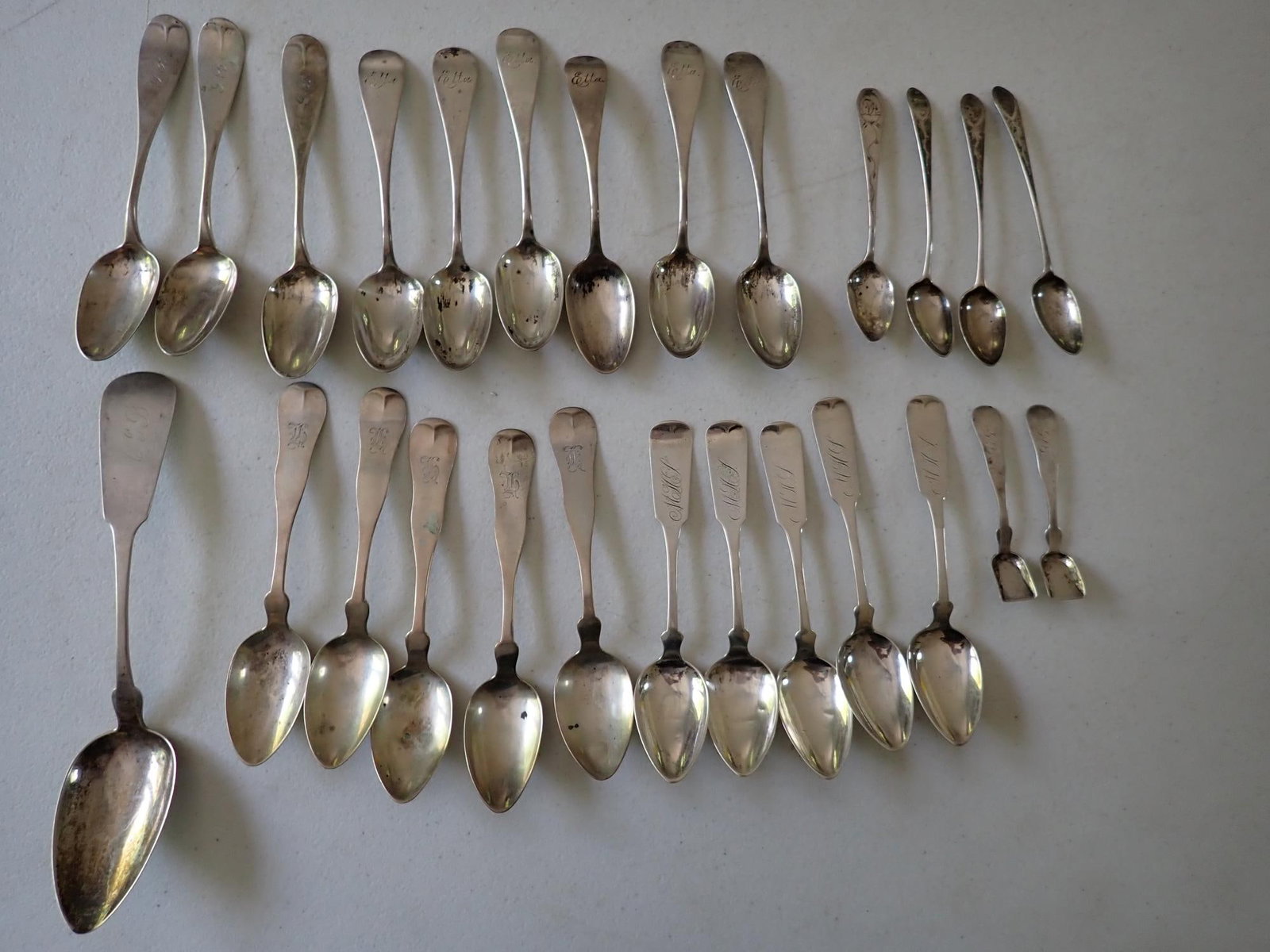 Coin Silver Spoons & Sugar Shovels: W. Pitkin (Hartford) and other makers. 26 piece. 11.1 troy ounces