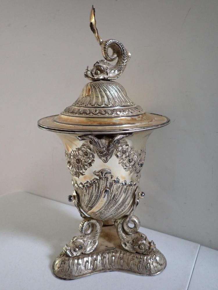 Dolphin and Ram Silverplate Covered Bowl (1 of 14)