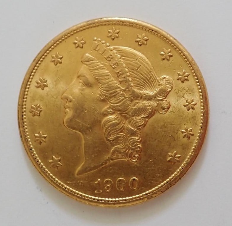 1900-S Double Eagle $20 Gold Coin: Ungraded as found in estate.