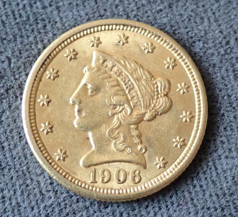 1906 Liberty Head U.S. $2 1/2 Gold Coin: Coronet / Liberty Head U.S. Gold Coin