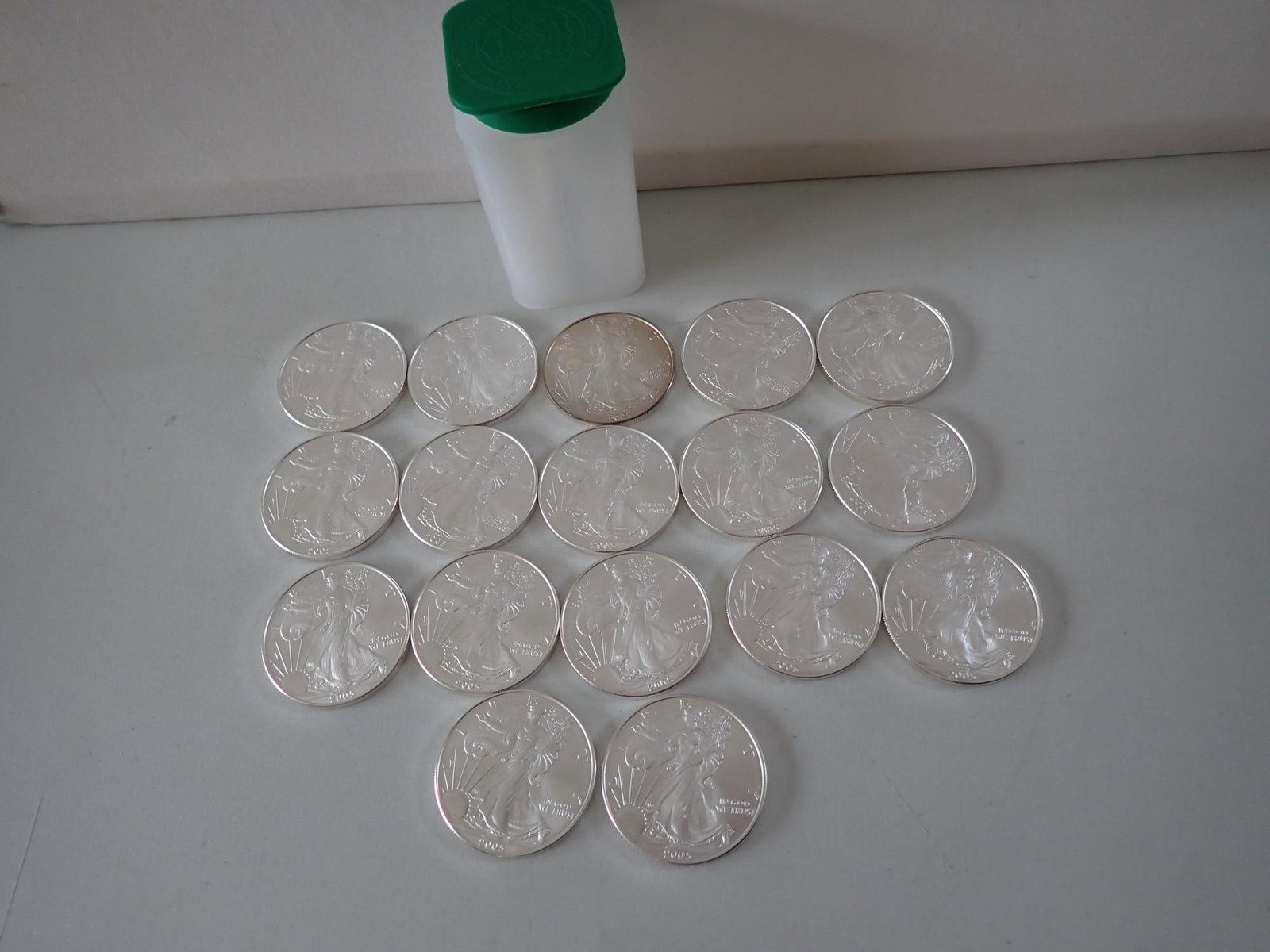 17 American Eagle Silver Coins: Each coin is one ounce of .999 silver