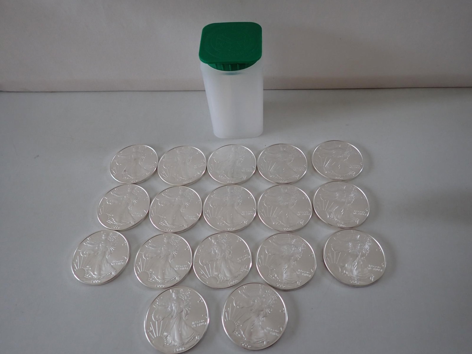 17 American Eagle Silver Coins: Each coin is one ounce of .999 silver