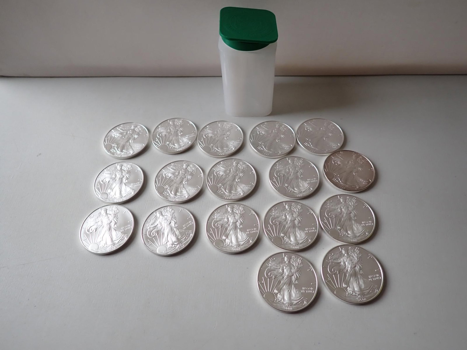 17 American Eagle Silver Coins: Each coin is one ounce of .999 silver