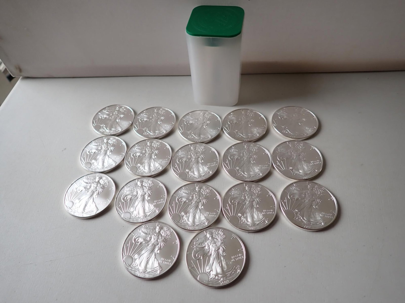 17 American Eagle Silver Coins: Each coin is one ounce of .999 silver