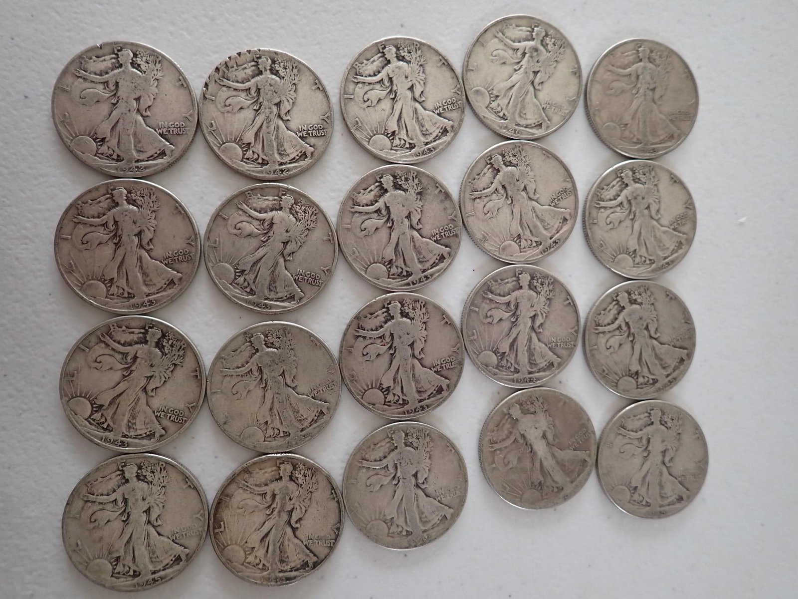 World War II era & post War Walking Liberty Halfs: 20 coins. One has no date.