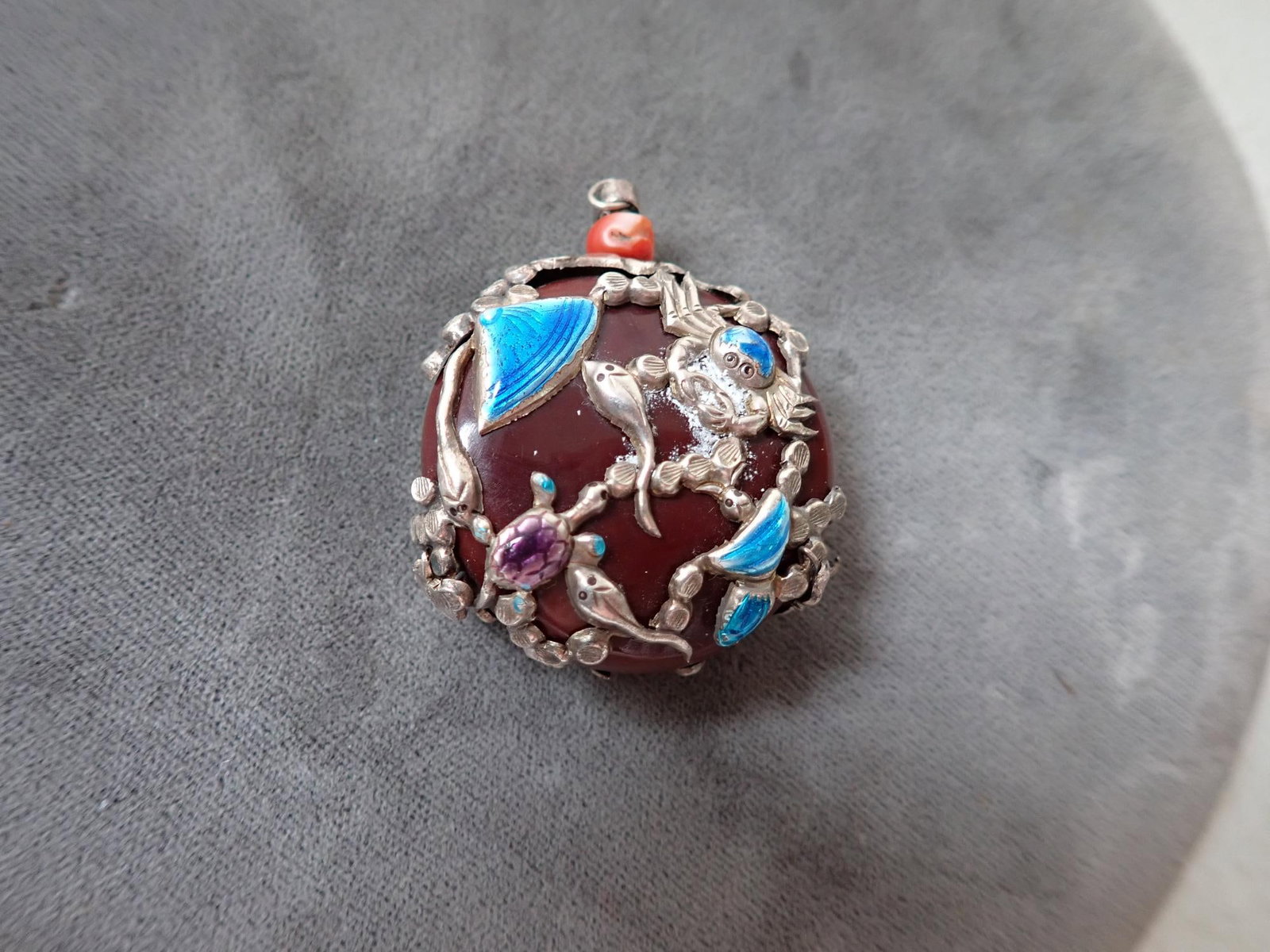 Silver and Enamel Encrusted Sea Bean China (1 of 4)