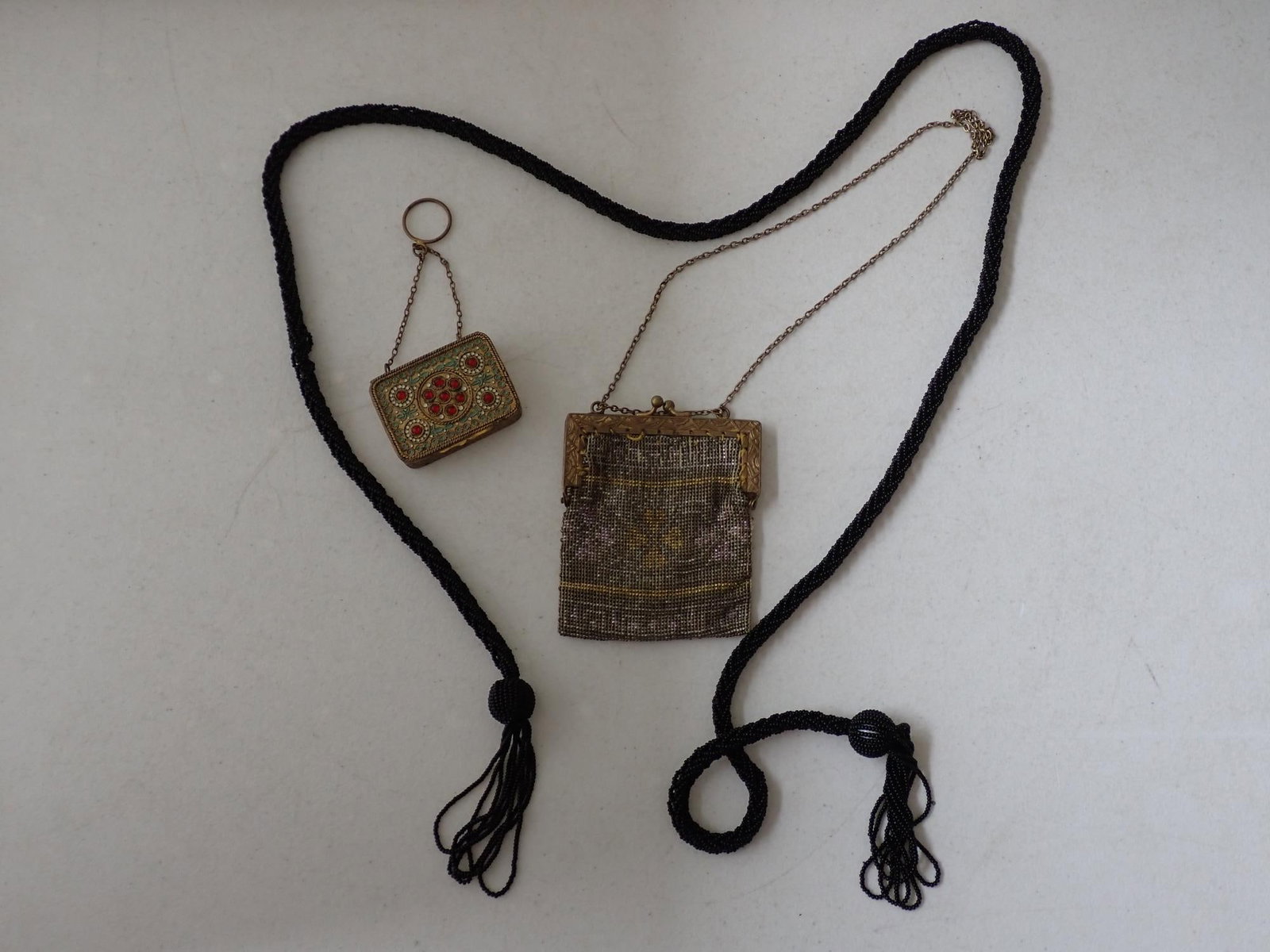 Mesh Purse, Beaded Flapper Necklace, Compact (1 of 11)