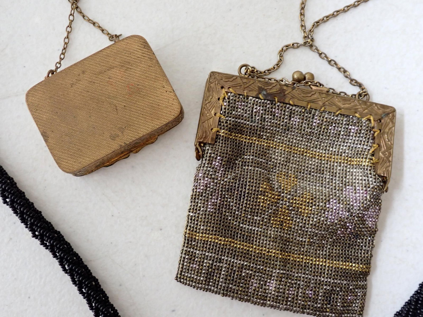 Mesh Purse, Beaded Flapper Necklace, Compact - 7