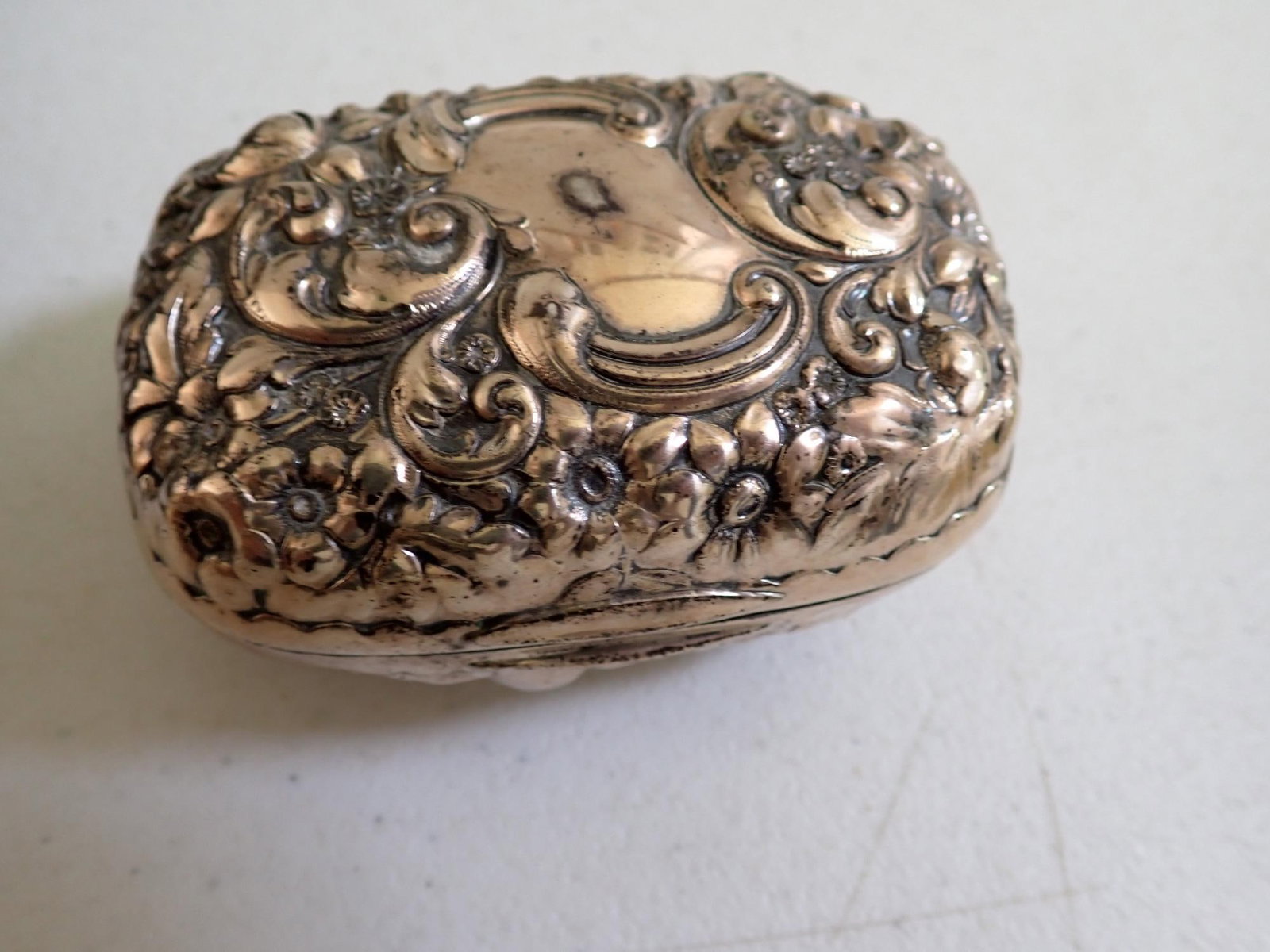 Early 1900s Gorham Sterling Soap Box: 3 1/2" x 2 1/2" x 1 1/4" high. 2.9 troy oz