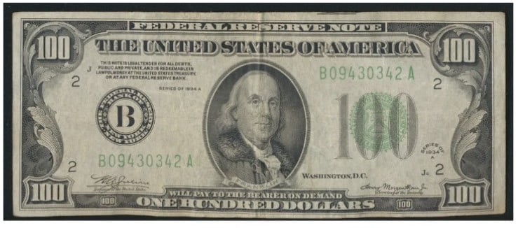 1934 $100 Green Seal Federal Reserve Note (1 of 2)