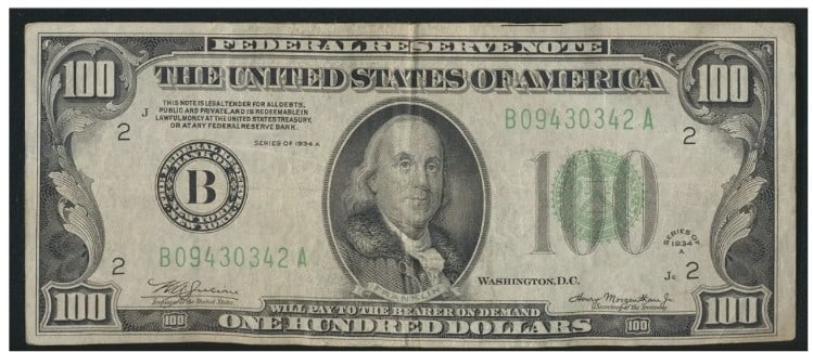 1934 $100 Green Seal Federal Reserve Note (1 of 2)