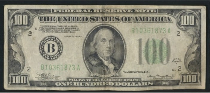 1934 $100 Green Seal Federal Reserve Note (1 of 2)