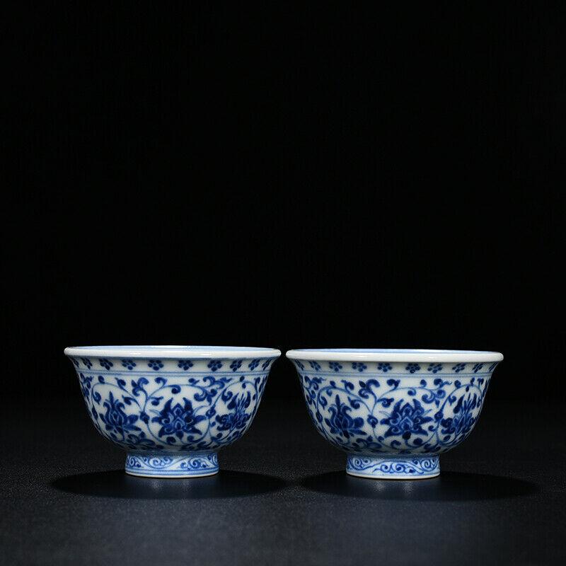 Chinese blue and white porcelain bowl pair: Size: Width 9.3 cm - Height 5.5 cm Materials: Porcelain Time Period: Ming Dynasty Manufactured: Yongle Origin: China