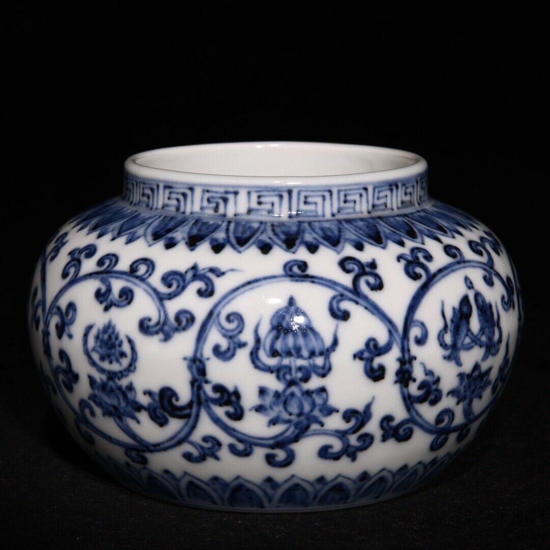 Chinese blue and white porcelain jar: Size: Width 13 cm - Height 8.5 cm Materials: Porcelain Time Period: Ming dynasty Manufactured Date: Xuande Period Origin: China