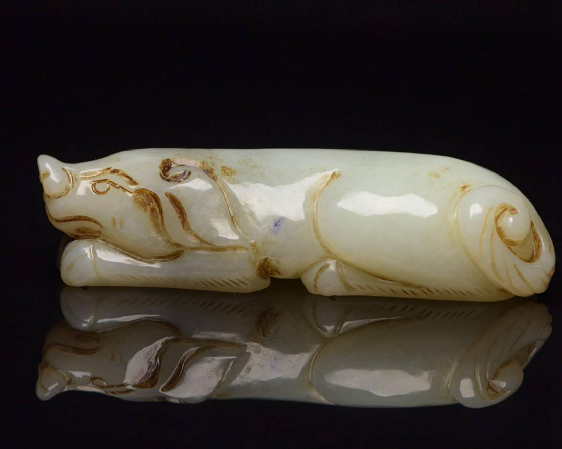 Chinese natural jade animal statue: Size: Width 87 mm - Height 27 mm Materials: Natural jade Time Period: qing dynasty Manufactured Date: 18th-c qing dynasty Origin: China