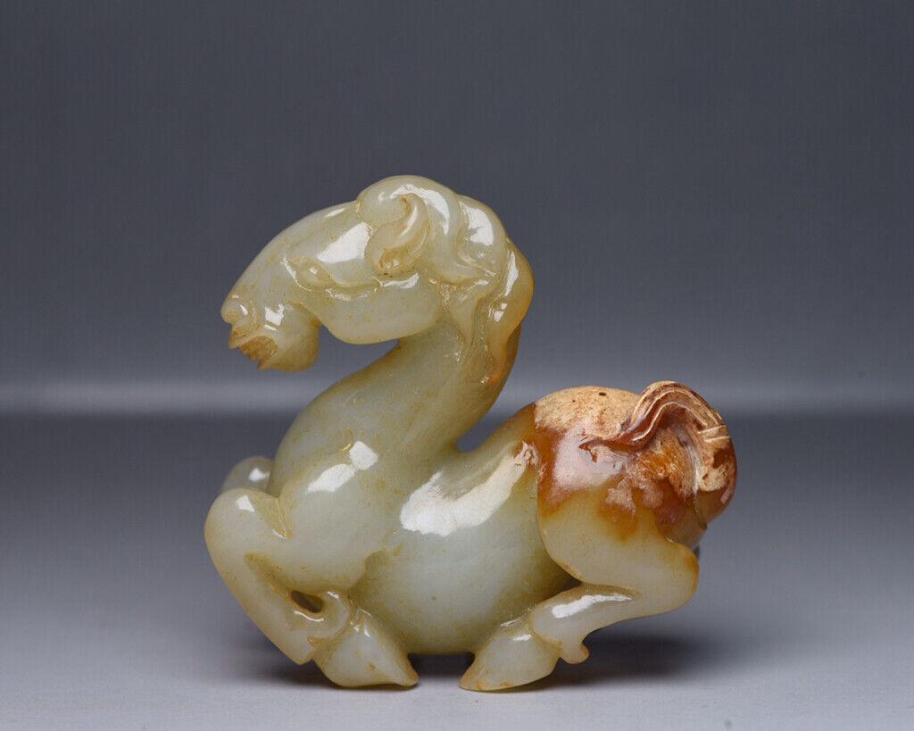 Chinese natural jade animal statue: Size: Width 54 mm - Height 52 mm Materials: Natural jade Time Period: qing dynasty Manufactured Date: 18th-c qing dynasty Origin: China