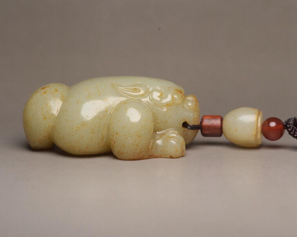 Chinese natural jade animal statue: Size: Width 82 mm - Height 43 mm Materials: Natural jade Time Period: qing dynasty Manufactured Date: 18th-c qing dynasty Origin: China