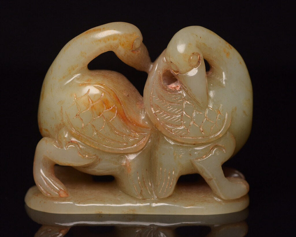 Chinese natural jade animal statue: Size: Width 66 mm - Height 53 mm Materials: Natural jade Time Period: qing dynasty Manufactured Date: 18th-c qing dynasty Origin: China