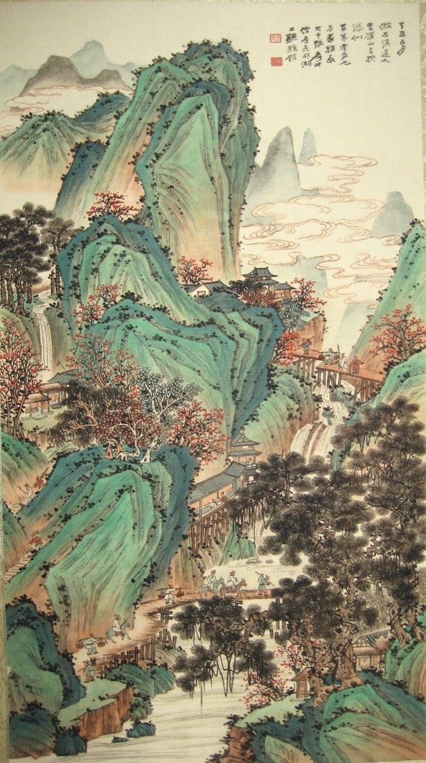 Chinese scroll painting: Size: Height 53 cm - Width 32 cm Materials: ink color and paper Time Period: Qing dynasty Manufactured by: Zhang Daqian Origin: China Chang Dai-chien or Zhang Daqian was one of the best-known and most