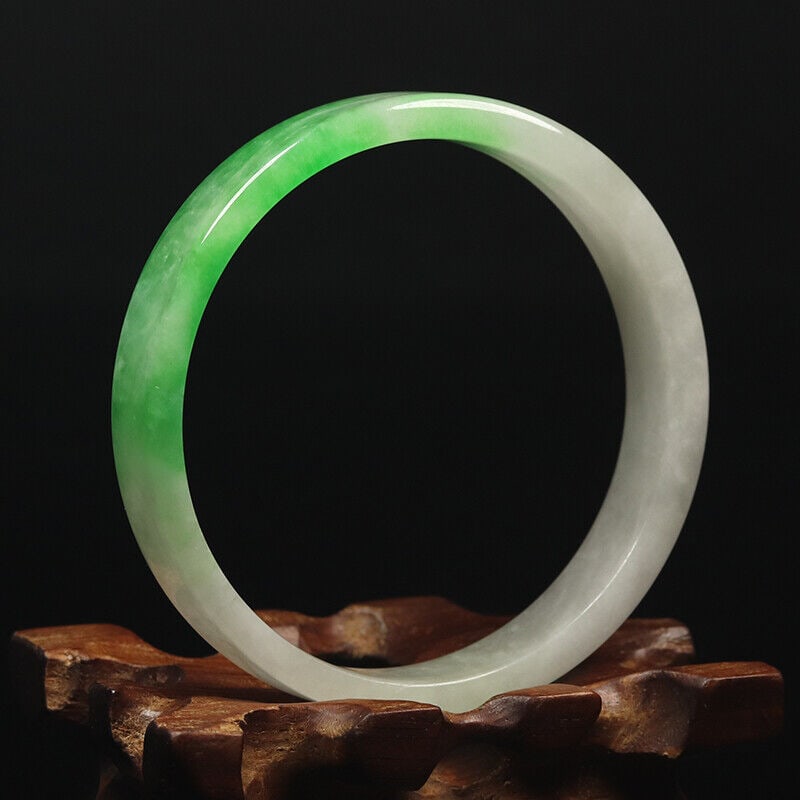 Chinese natural green white jade bangle (1 of 12)