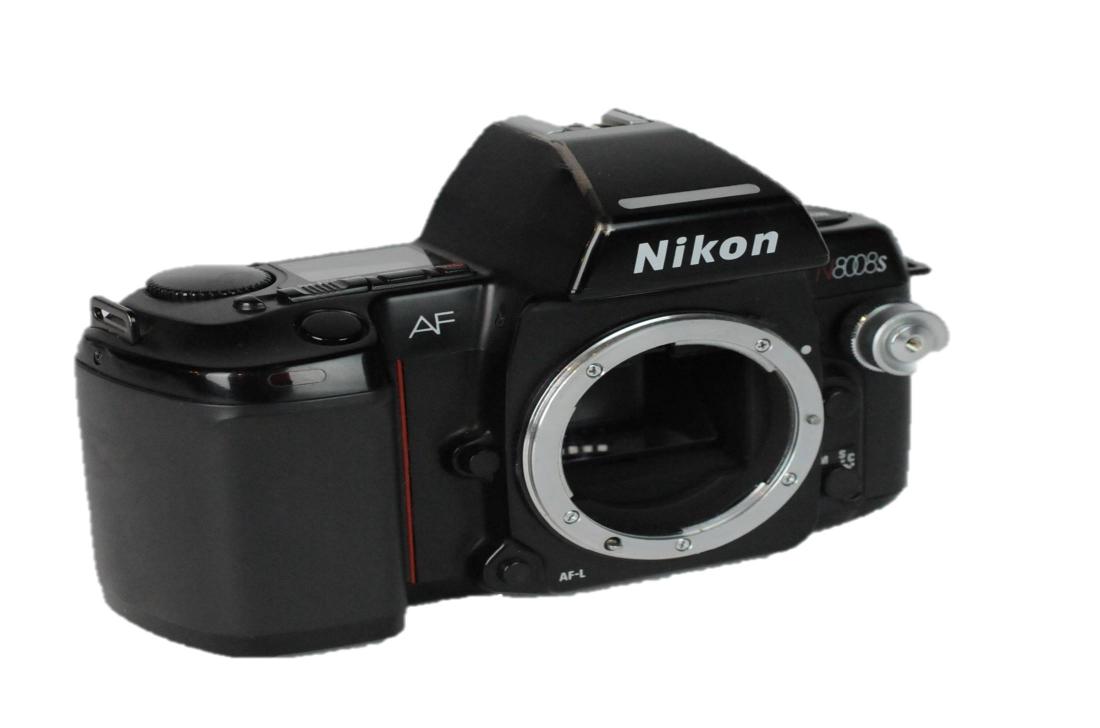Nikon N8008s 35mm SLR Film Camera Body Only: Nikon N8008s 35mm SLR Film Camera Body Only. Sold As Is. 1980s, uses 35mm SLR film. It uses Nikon lens mount and is compatible with most AI lenses. It has a durable body constructed of metal frame cov