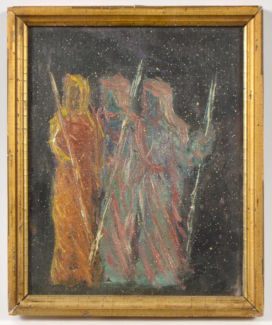 Painting Oil on Board signed Edwin Dickinson: Painting Oil on Board signed (on reverse) Edwin Dickinson, NY. Measures: Framed 10.75" H X 9" W; unframed 10" H x 8.5" W . Condition: Excellent. Board is behind glass and has not been seen out of fram