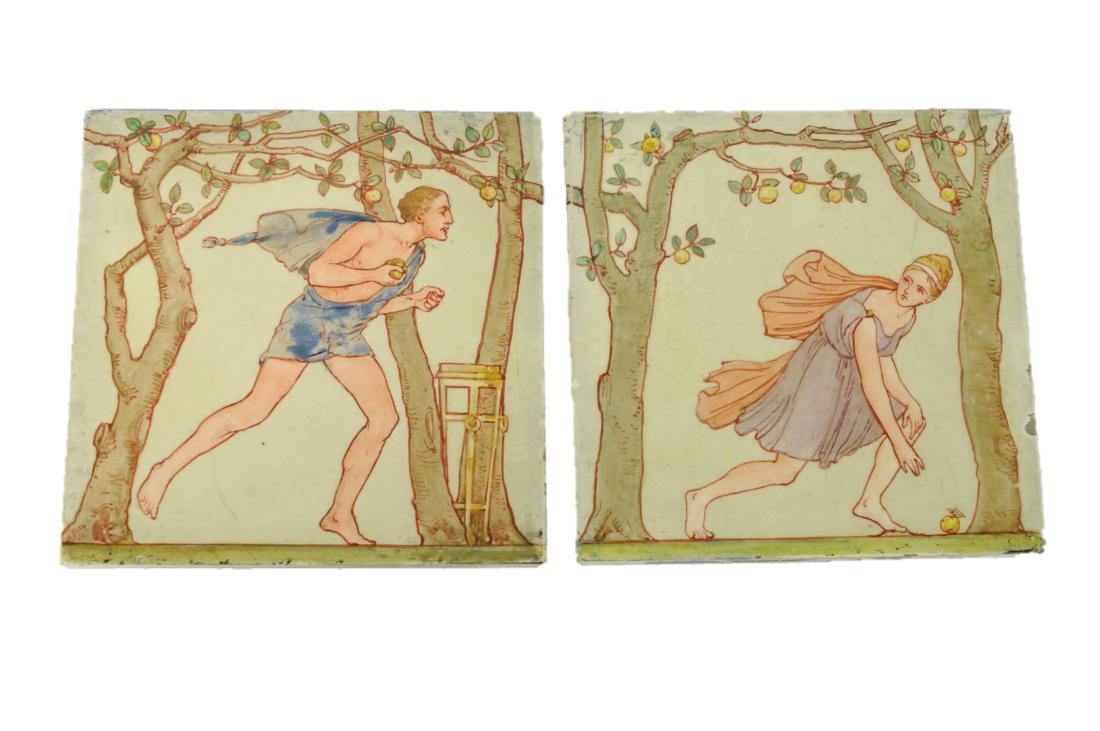 2 Vintage Original Robert Minton Taylor Tiles: Two Vintage original tiles by Robert Minton Taylor. Measures: 6"H x 6"W, Condition: Very light crazing and a few surface scratches. Please examine all photos closely. Contact C. Biddle Auction Gallery