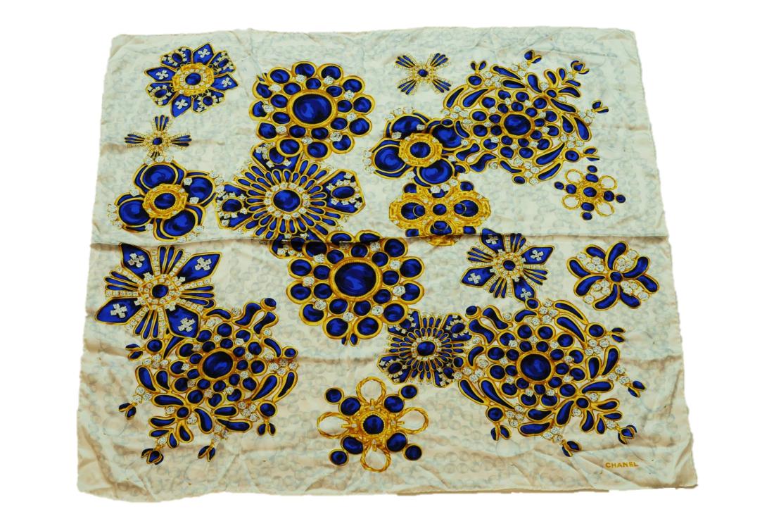 Chanel Scarf Blue & Gold Silk 34" x 34" (1 of 6)