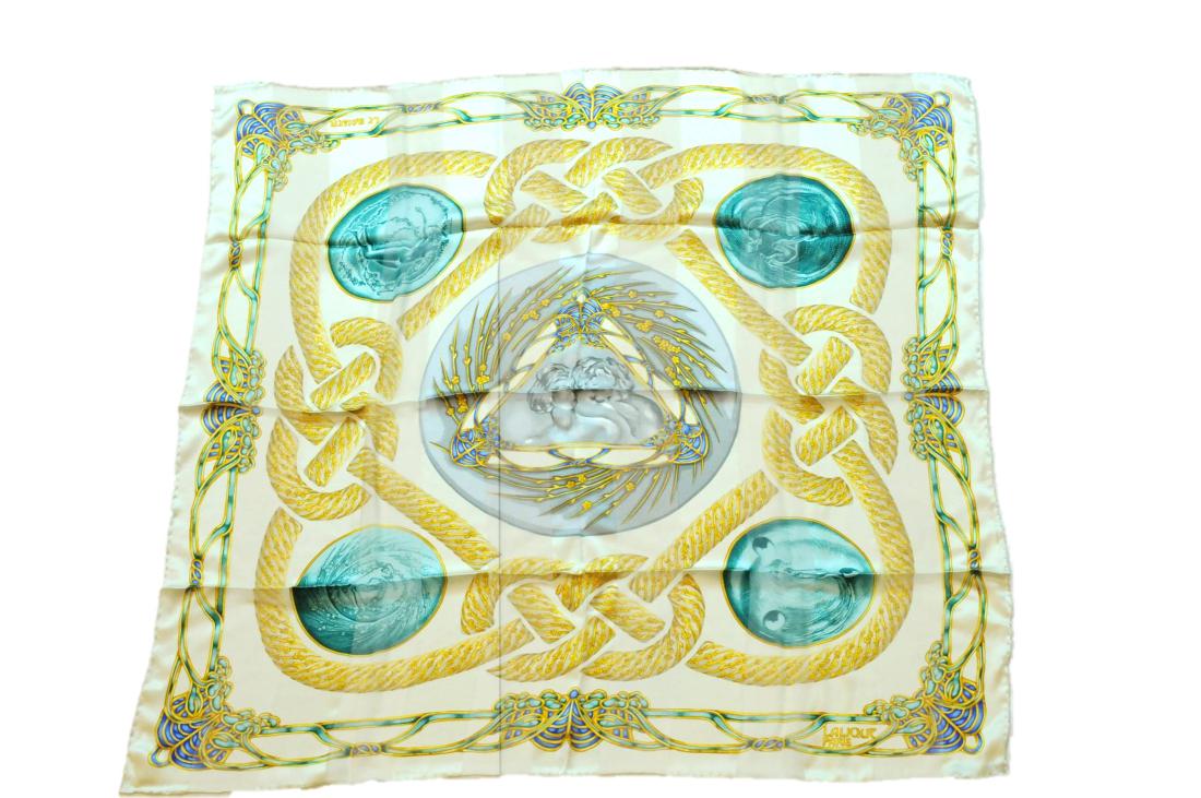 Lalique Silk Blue teal Gold Scarf 36"x36" Italy (1 of 7)