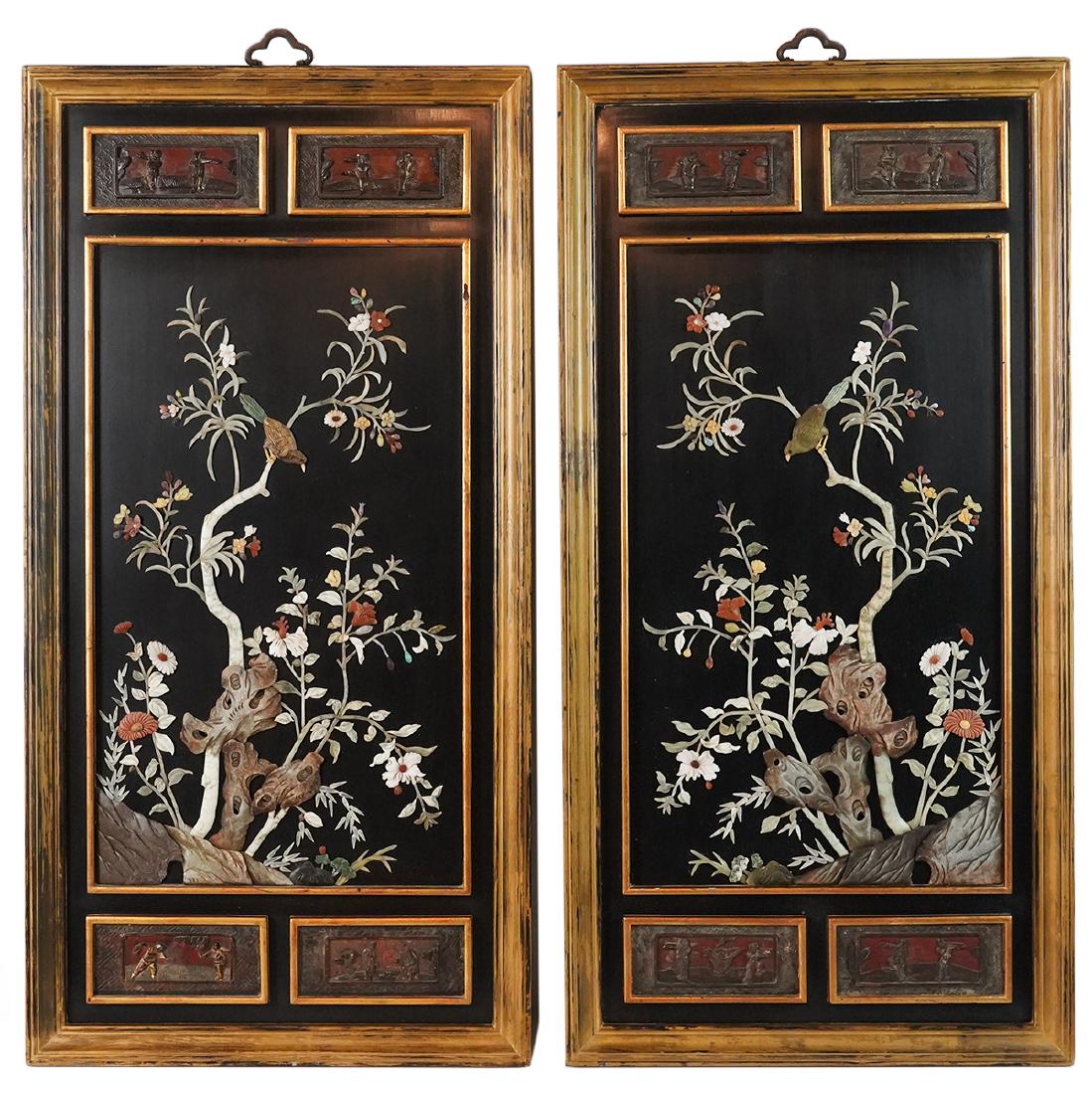 Large Pair of Chinese Carved Hardstone Panels (1 of 20)