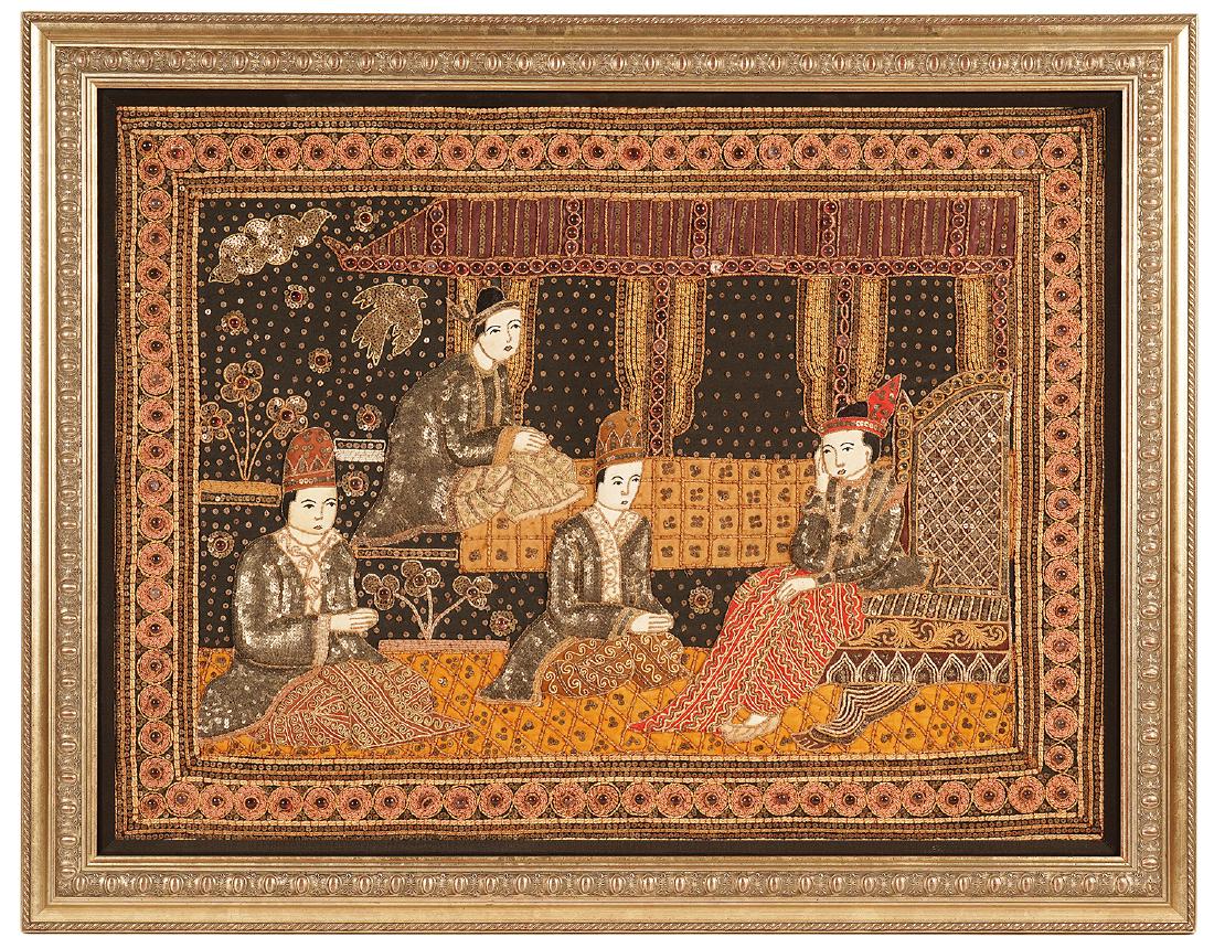Vintage Indian Hand Sewn Framed Tapestry